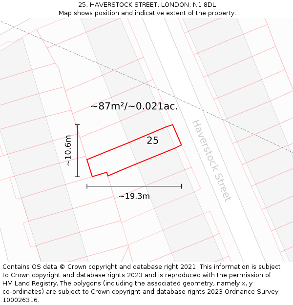 25, HAVERSTOCK STREET, LONDON, N1 8DL: Plot and title map