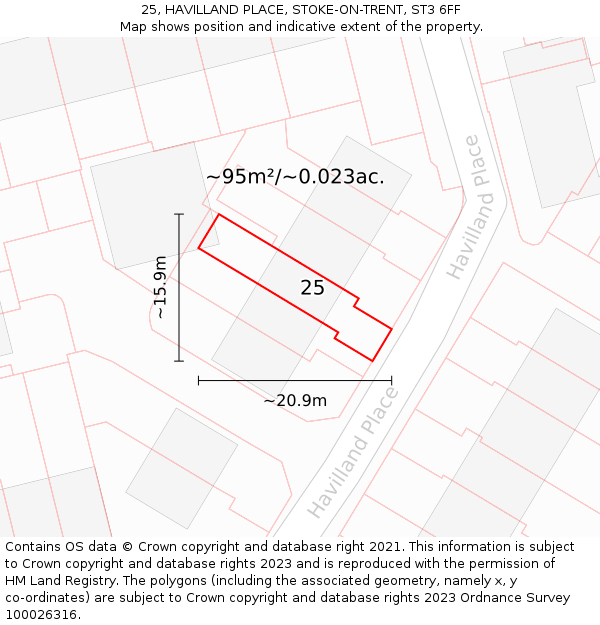 25, HAVILLAND PLACE, STOKE-ON-TRENT, ST3 6FF: Plot and title map