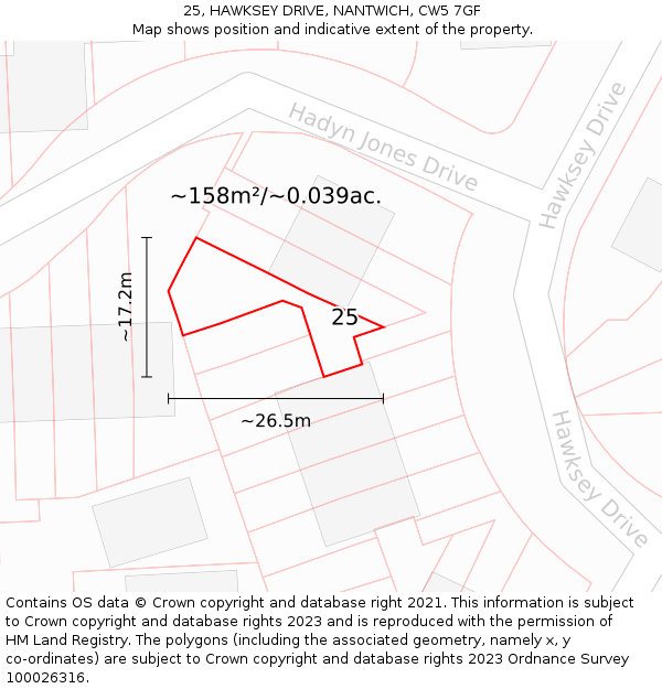 25, HAWKSEY DRIVE, NANTWICH, CW5 7GF: Plot and title map