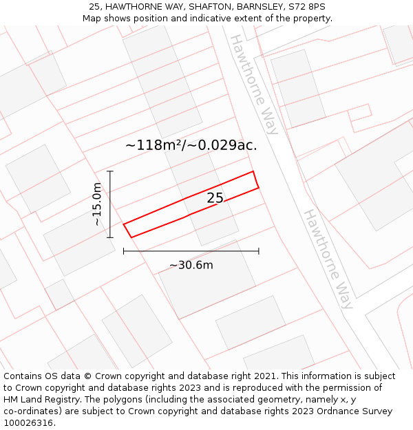 25, HAWTHORNE WAY, SHAFTON, BARNSLEY, S72 8PS: Plot and title map