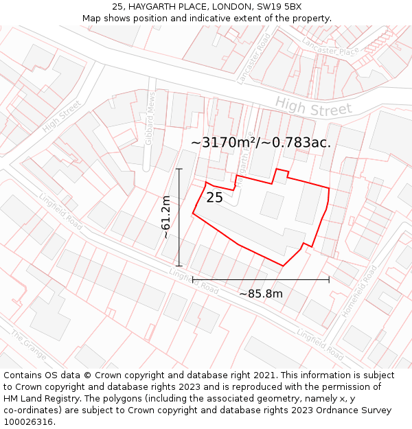 25, HAYGARTH PLACE, LONDON, SW19 5BX: Plot and title map