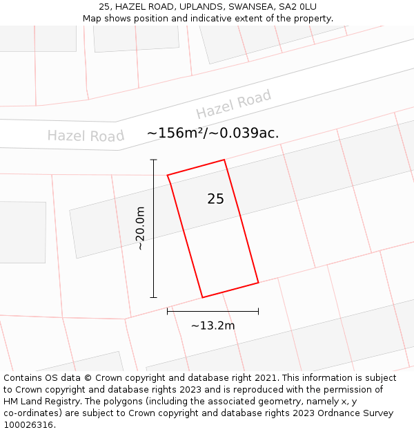 25, HAZEL ROAD, UPLANDS, SWANSEA, SA2 0LU: Plot and title map