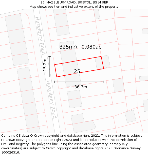 25, HAZELBURY ROAD, BRISTOL, BS14 9EP: Plot and title map