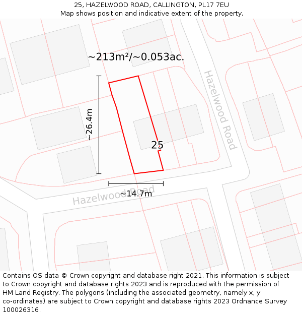25, HAZELWOOD ROAD, CALLINGTON, PL17 7EU: Plot and title map