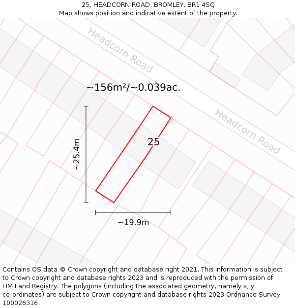 25, HEADCORN ROAD, BROMLEY, BR1 4SQ: Plot and title map