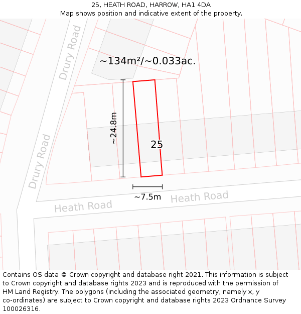 25, HEATH ROAD, HARROW, HA1 4DA: Plot and title map