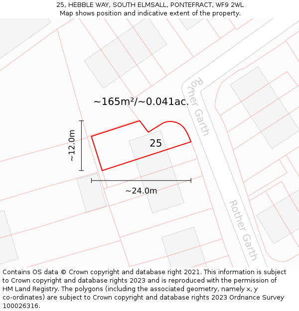 25, HEBBLE WAY, SOUTH ELMSALL, PONTEFRACT, WF9 2WL: Plot and title map