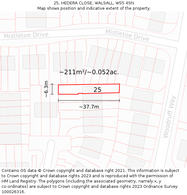 25, HEDERA CLOSE, WALSALL, WS5 4SN: Plot and title map