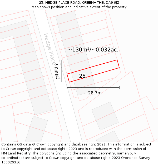25, HEDGE PLACE ROAD, GREENHITHE, DA9 9JZ: Plot and title map