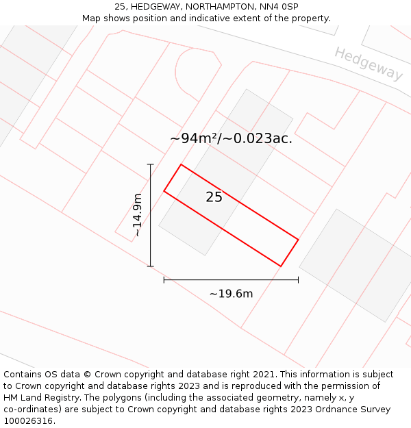 25, HEDGEWAY, NORTHAMPTON, NN4 0SP: Plot and title map