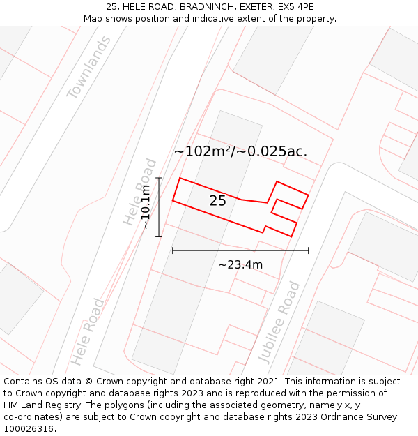 25, HELE ROAD, BRADNINCH, EXETER, EX5 4PE: Plot and title map