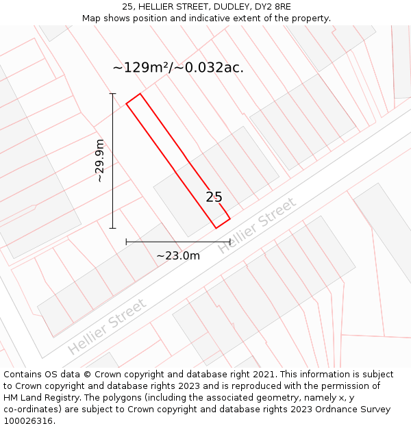 25, HELLIER STREET, DUDLEY, DY2 8RE: Plot and title map