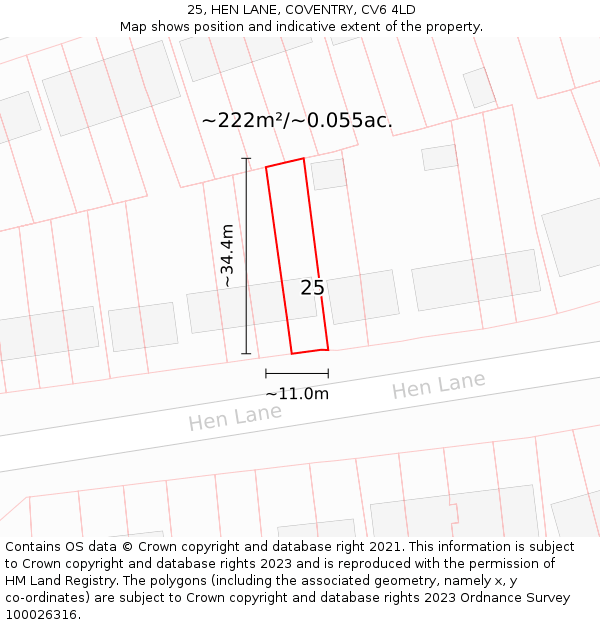 25, HEN LANE, COVENTRY, CV6 4LD: Plot and title map