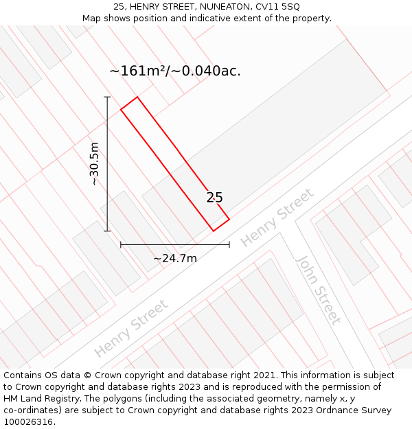 25, HENRY STREET, NUNEATON, CV11 5SQ: Plot and title map