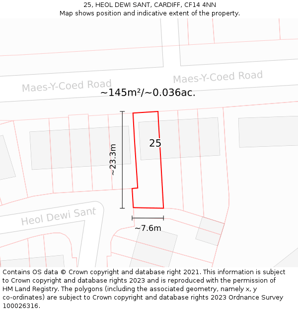 25, HEOL DEWI SANT, CARDIFF, CF14 4NN: Plot and title map