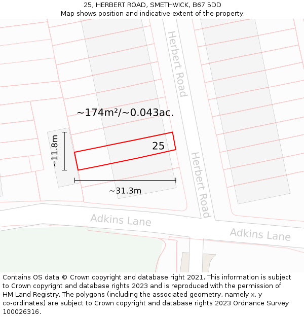 25, HERBERT ROAD, SMETHWICK, B67 5DD: Plot and title map