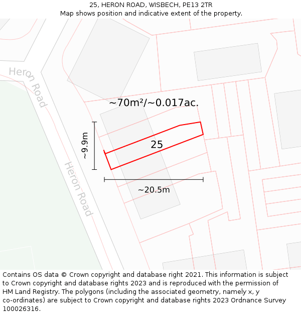 25, HERON ROAD, WISBECH, PE13 2TR: Plot and title map