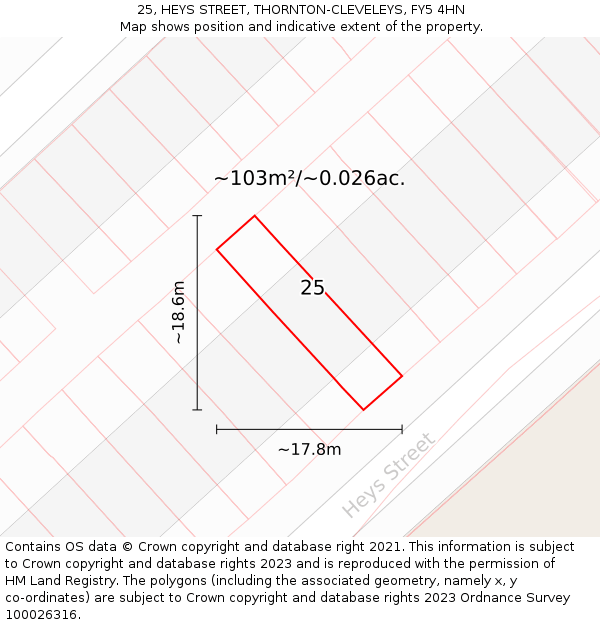 25, HEYS STREET, THORNTON-CLEVELEYS, FY5 4HN: Plot and title map