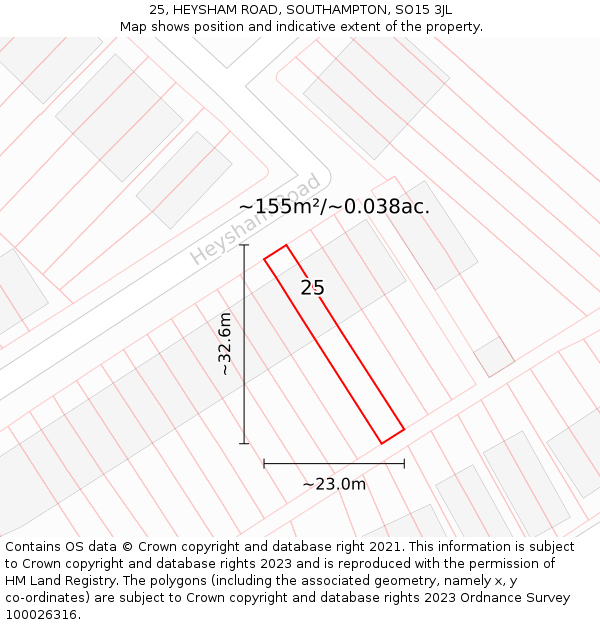 25, HEYSHAM ROAD, SOUTHAMPTON, SO15 3JL: Plot and title map