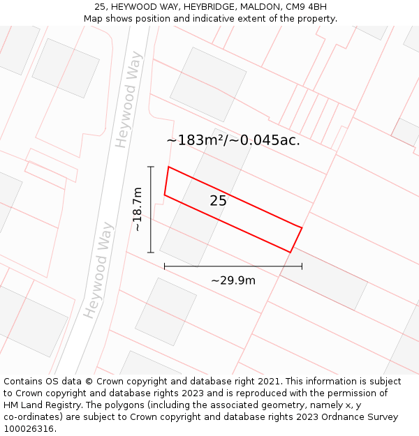 25, HEYWOOD WAY, HEYBRIDGE, MALDON, CM9 4BH: Plot and title map