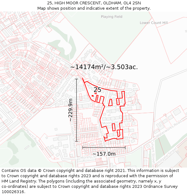 25, HIGH MOOR CRESCENT, OLDHAM, OL4 2SN: Plot and title map