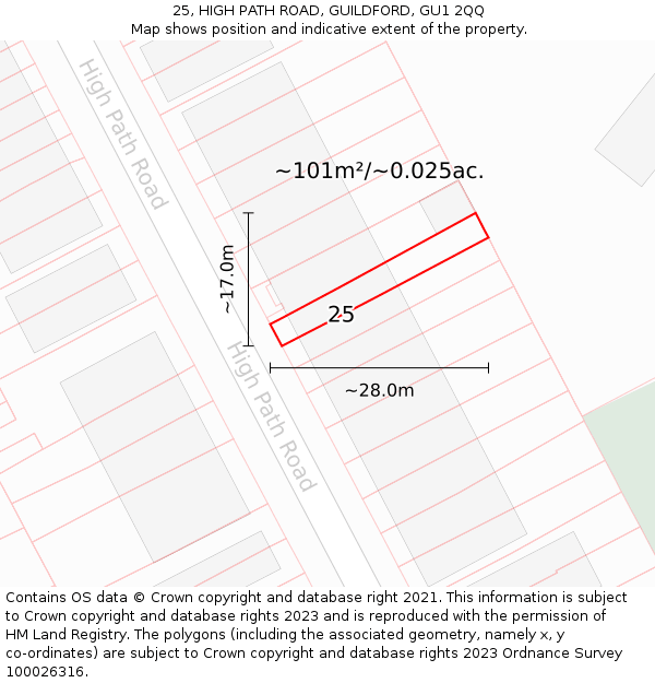 25, HIGH PATH ROAD, GUILDFORD, GU1 2QQ: Plot and title map