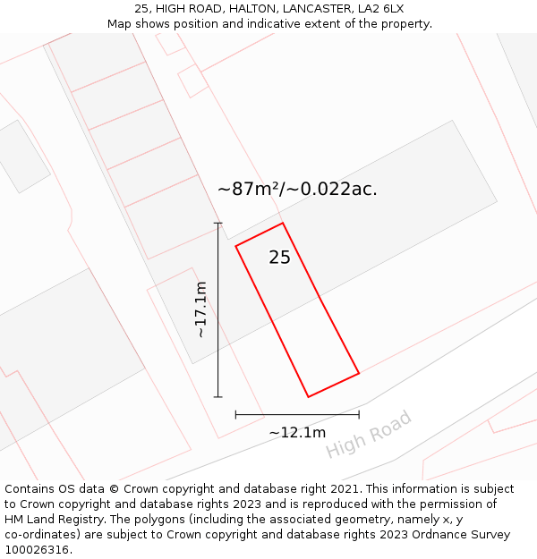 25, HIGH ROAD, HALTON, LANCASTER, LA2 6LX: Plot and title map