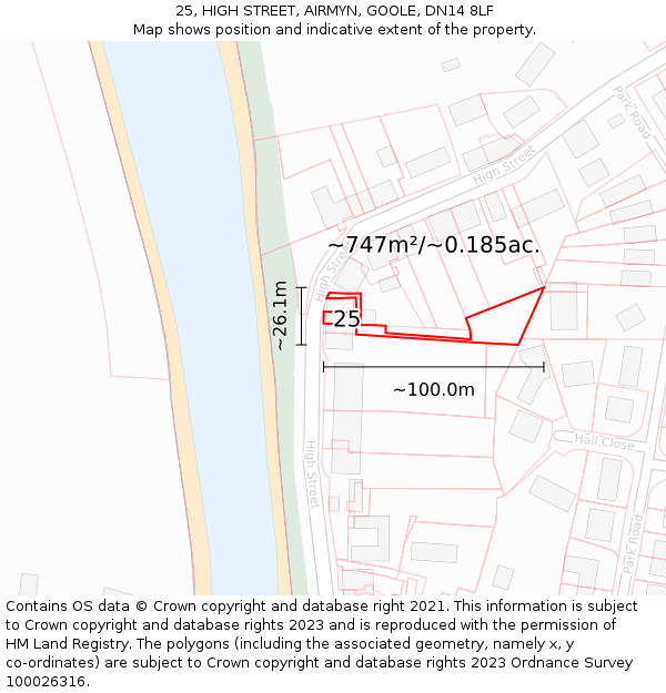 25, HIGH STREET, AIRMYN, GOOLE, DN14 8LF: Plot and title map