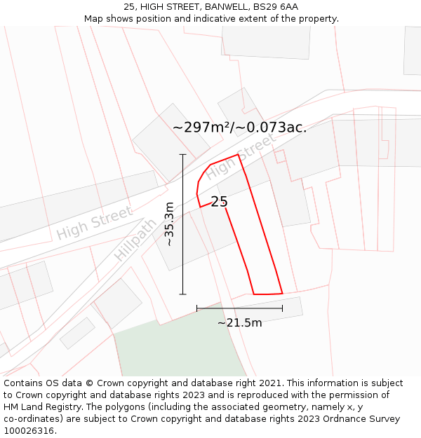 25, HIGH STREET, BANWELL, BS29 6AA: Plot and title map