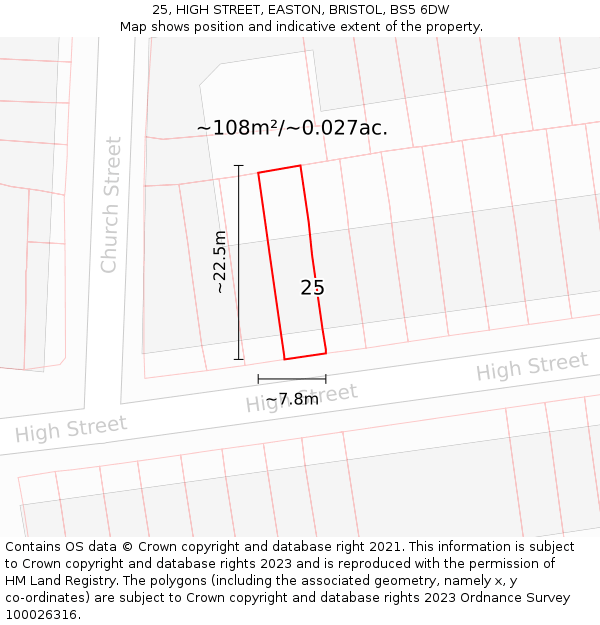 25, HIGH STREET, EASTON, BRISTOL, BS5 6DW: Plot and title map