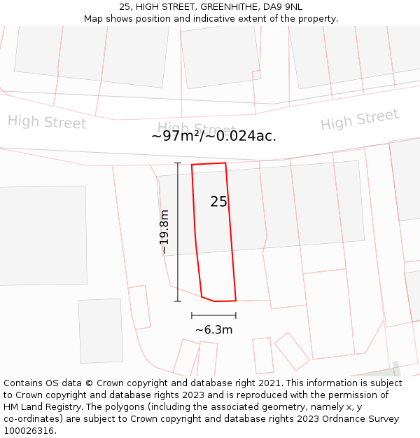 25, HIGH STREET, GREENHITHE, DA9 9NL: Plot and title map