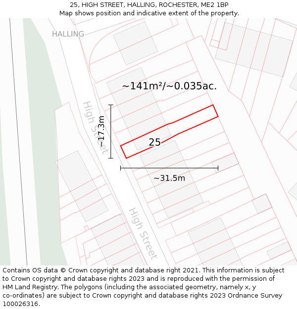 25, HIGH STREET, HALLING, ROCHESTER, ME2 1BP: Plot and title map