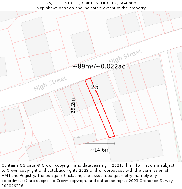 25, HIGH STREET, KIMPTON, HITCHIN, SG4 8RA: Plot and title map