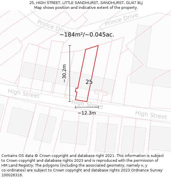 25, HIGH STREET, LITTLE SANDHURST, SANDHURST, GU47 8LJ: Plot and title map
