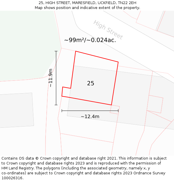 25, HIGH STREET, MARESFIELD, UCKFIELD, TN22 2EH: Plot and title map