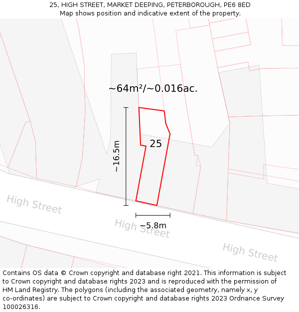 25, HIGH STREET, MARKET DEEPING, PETERBOROUGH, PE6 8ED: Plot and title map