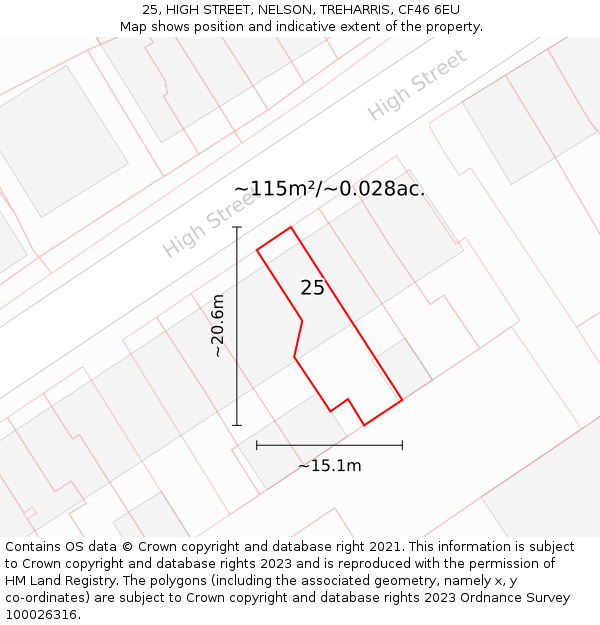 25, HIGH STREET, NELSON, TREHARRIS, CF46 6EU: Plot and title map