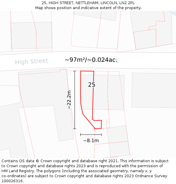 25, HIGH STREET, NETTLEHAM, LINCOLN, LN2 2PL: Plot and title map