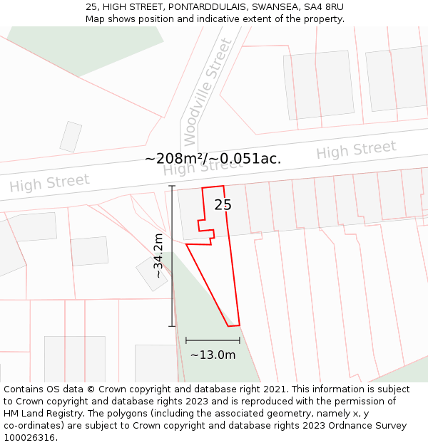 25, HIGH STREET, PONTARDDULAIS, SWANSEA, SA4 8RU: Plot and title map