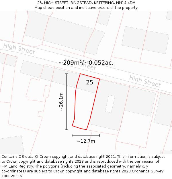25, HIGH STREET, RINGSTEAD, KETTERING, NN14 4DA: Plot and title map