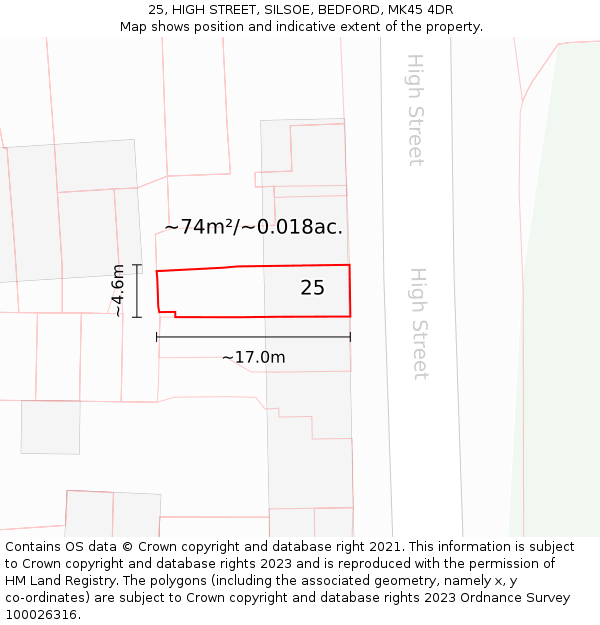 25, HIGH STREET, SILSOE, BEDFORD, MK45 4DR: Plot and title map