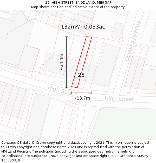 25, HIGH STREET, SNODLAND, ME6 5AF: Plot and title map