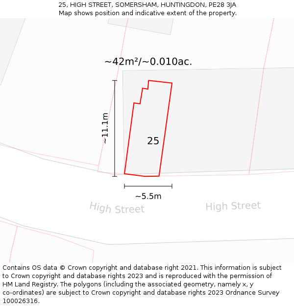 25, HIGH STREET, SOMERSHAM, HUNTINGDON, PE28 3JA: Plot and title map