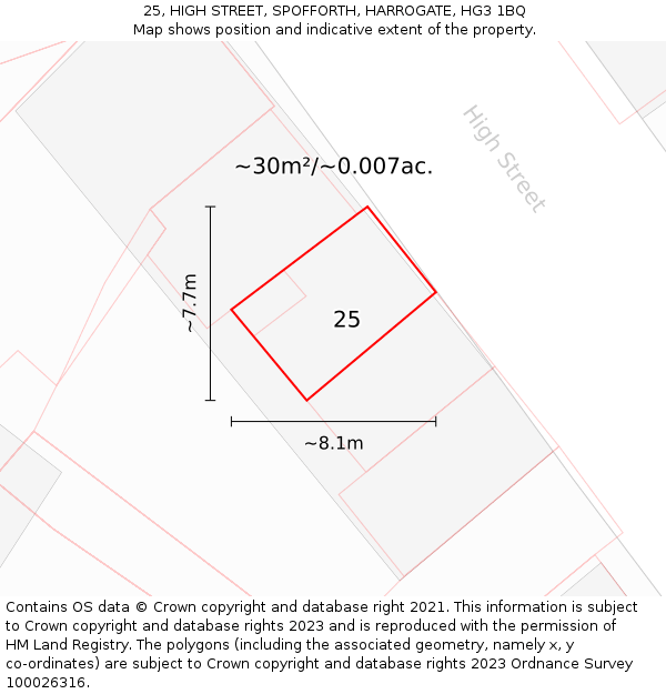 25, HIGH STREET, SPOFFORTH, HARROGATE, HG3 1BQ: Plot and title map