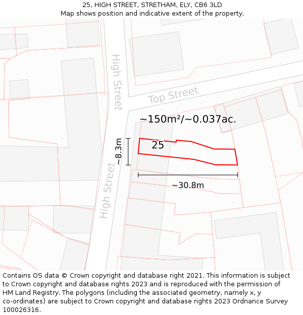 25, HIGH STREET, STRETHAM, ELY, CB6 3LD: Plot and title map