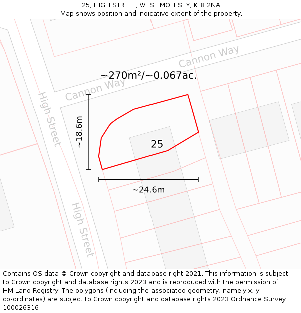 25, HIGH STREET, WEST MOLESEY, KT8 2NA: Plot and title map