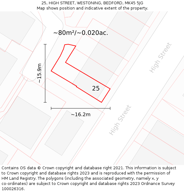 25, HIGH STREET, WESTONING, BEDFORD, MK45 5JG: Plot and title map