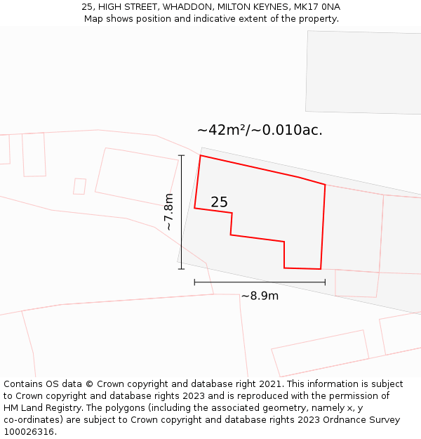 25, HIGH STREET, WHADDON, MILTON KEYNES, MK17 0NA: Plot and title map