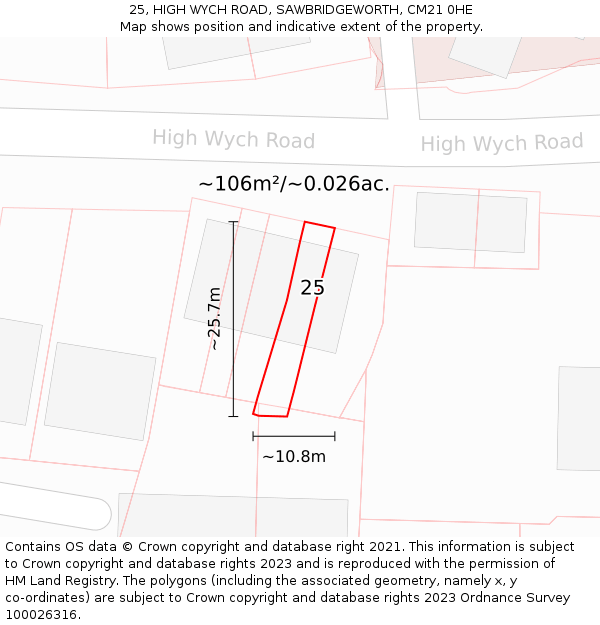 25, HIGH WYCH ROAD, SAWBRIDGEWORTH, CM21 0HE: Plot and title map