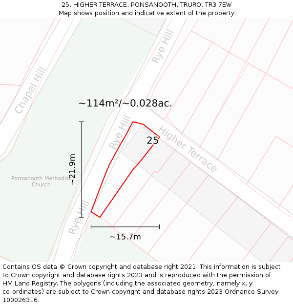 25, HIGHER TERRACE, PONSANOOTH, TRURO, TR3 7EW: Plot and title map